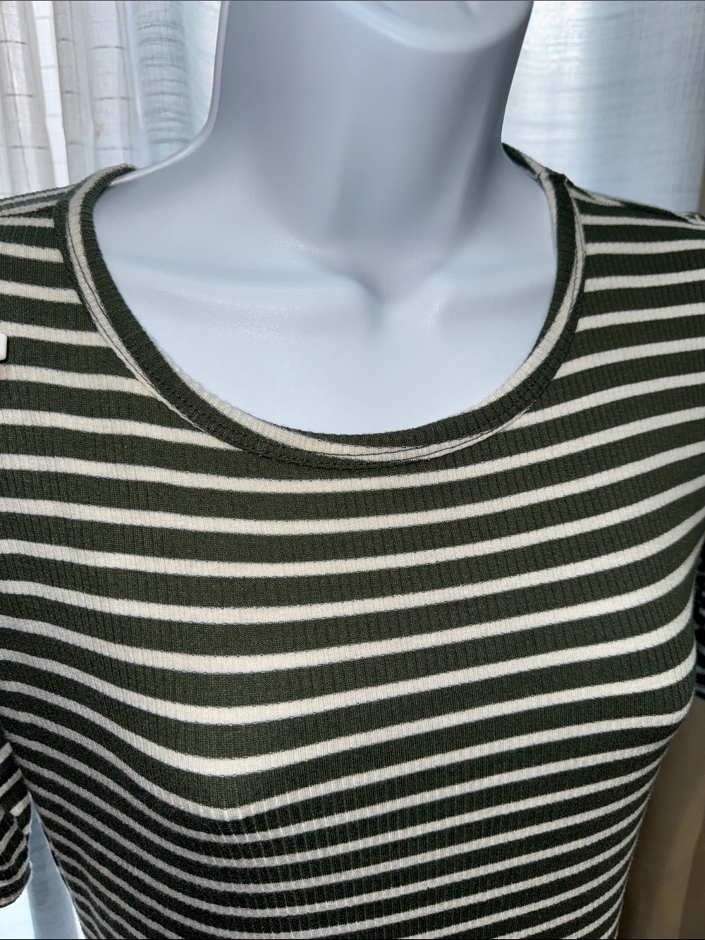 LuLaRoe- Olive Green & White Striped Midi Dress Size Small - Picture 7 of 15